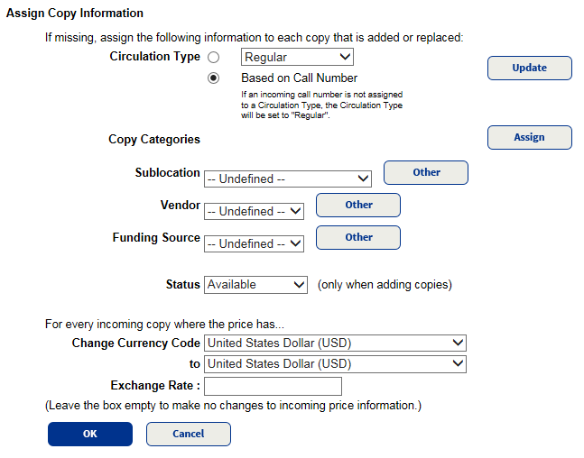 Assign Copy Information section showing options